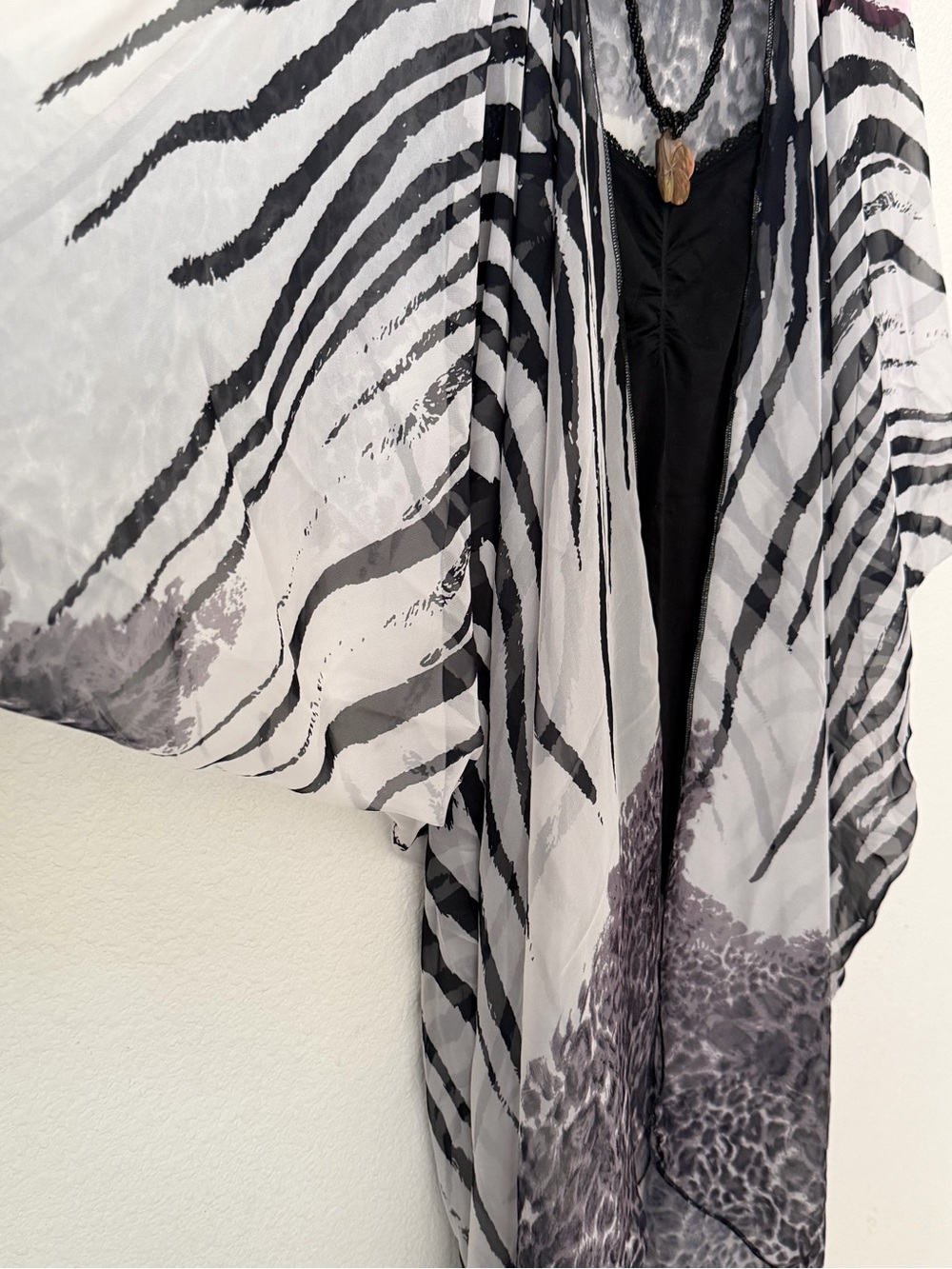 Black and White Sheer Animal Print Swim Coverup - Picture 3 of 4